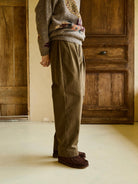 USAGE Pleated Cotton Twill Chinos in Olive - On Model