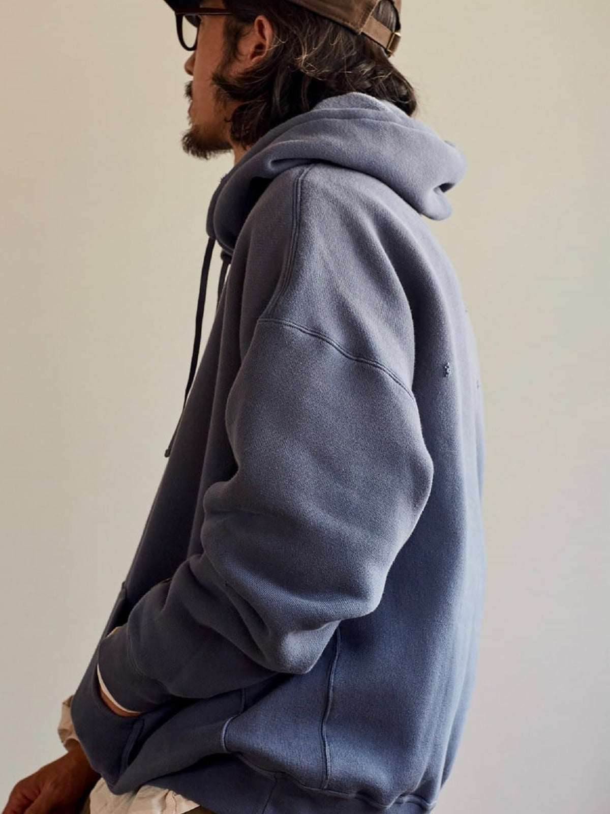 USAGE Faded Vintage Wash Hoodie in Blue - On Male Model