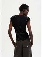 MASONPRINCE Reversible Parody Graphic Cotton T Shirt in Black - On Female Model