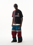 BLINDNOPLAN Panelled Embroidered Colorblock T Shirt in Black - On Male Model