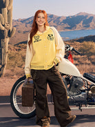 BEERBRO Dog Motif Wool Cardigan in Yellow - On Female Model