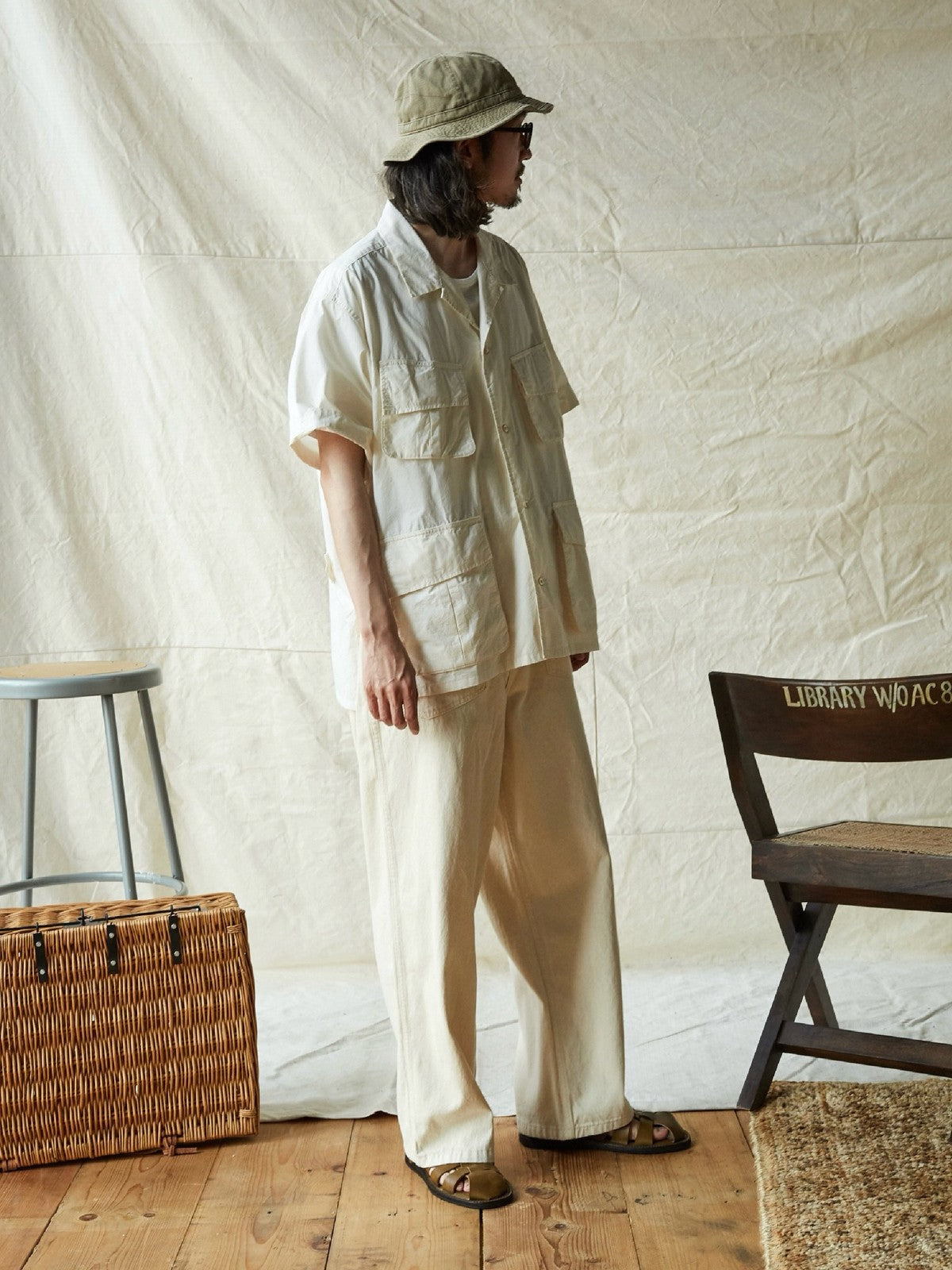 USAGE Vintage Neppy Cotton Straight Leg Jeans in Cream - On Male Model