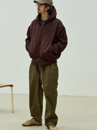USAGE Crinkle Nylon Hooded Track Jacket in Brown - On Male Model