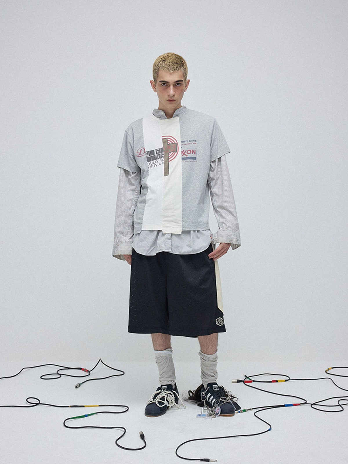 SOD Contrast Panel Mesh Shorts in Black - On Male Model