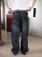 UNKNOWNWORLD Oil Stain Mud Dye Straight Jeans in Blue - On Model