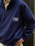 USAGE Heavyweight Cotton Half Zip Sweatshirt in Navy Blue - On Male Model