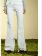 BeerBro Ruched Waist Stretch Flared Pants in Gray - On Female Model