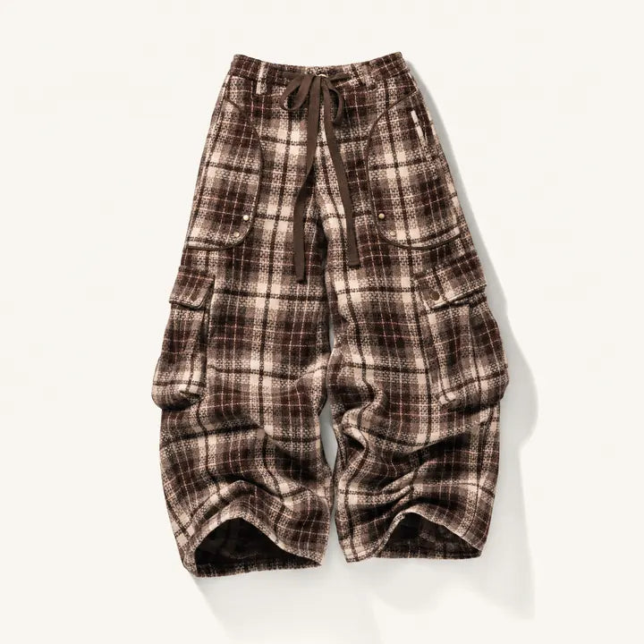 Mingstreet ASC launch still-life | BEERBRO | Plaid Tweed Wide Leg Cargo Pants | Brown | ready_now_existing_asset