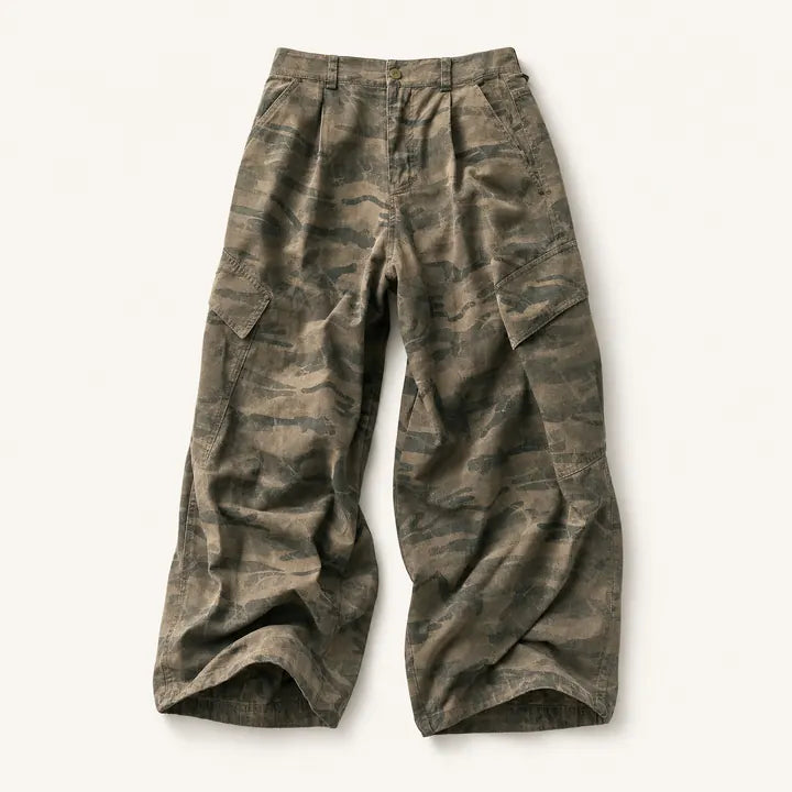 Mingstreet ASC launch still-life | BEERBRO | Camo Wide Leg Cargo Pants | Olive | ready_now_existing_asset