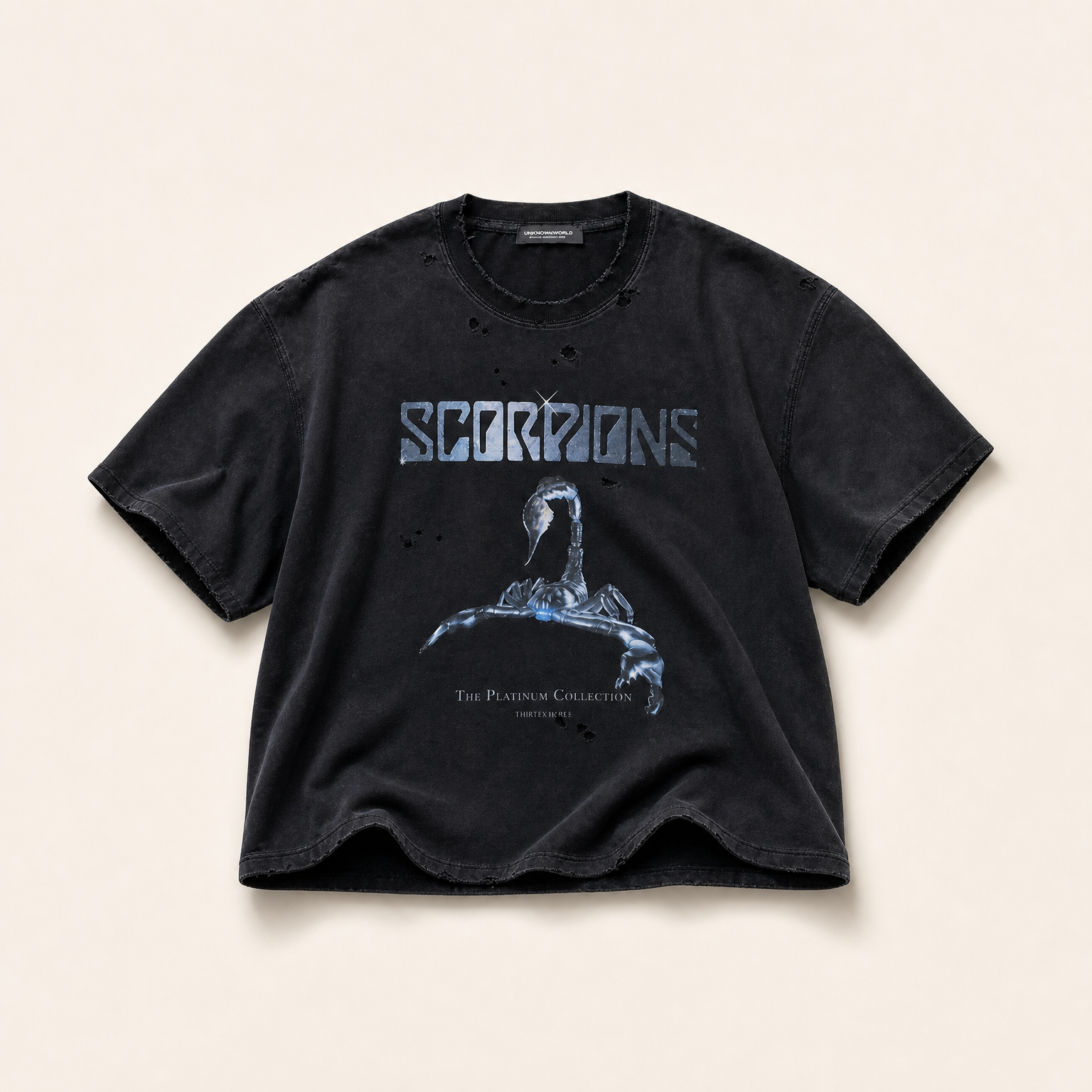 Mingstreet ASC launch still-life | UNKNOWNWORLD | Distressed Metallic Scorpio Tee | Black | ready_now_existing_asset
