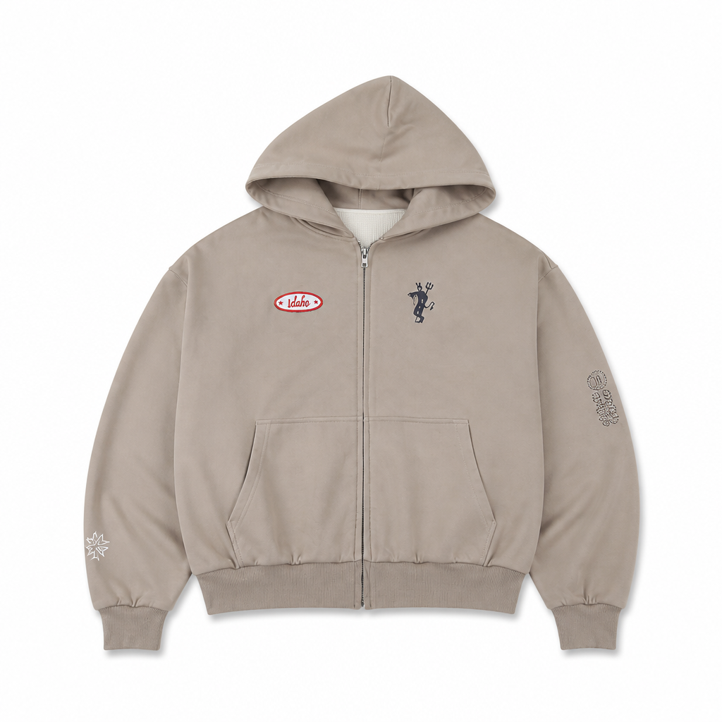 Mingstreet ASC launch still-life | SOD | Reversible Rhinestone Zip Hoodie | Beige | generated_extra_ready_product_colorway