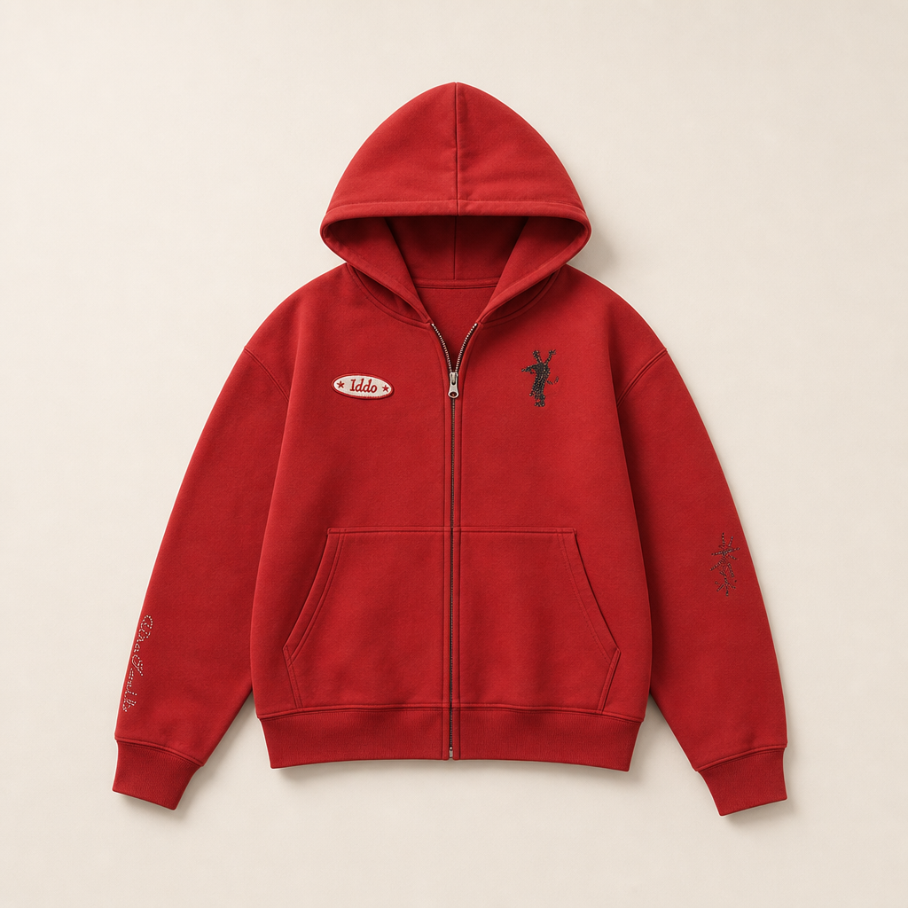 Mingstreet ASC launch still-life | SOD | Reversible Rhinestone Zip Hoodie | Red | ready_now_uncrumpled_replacement