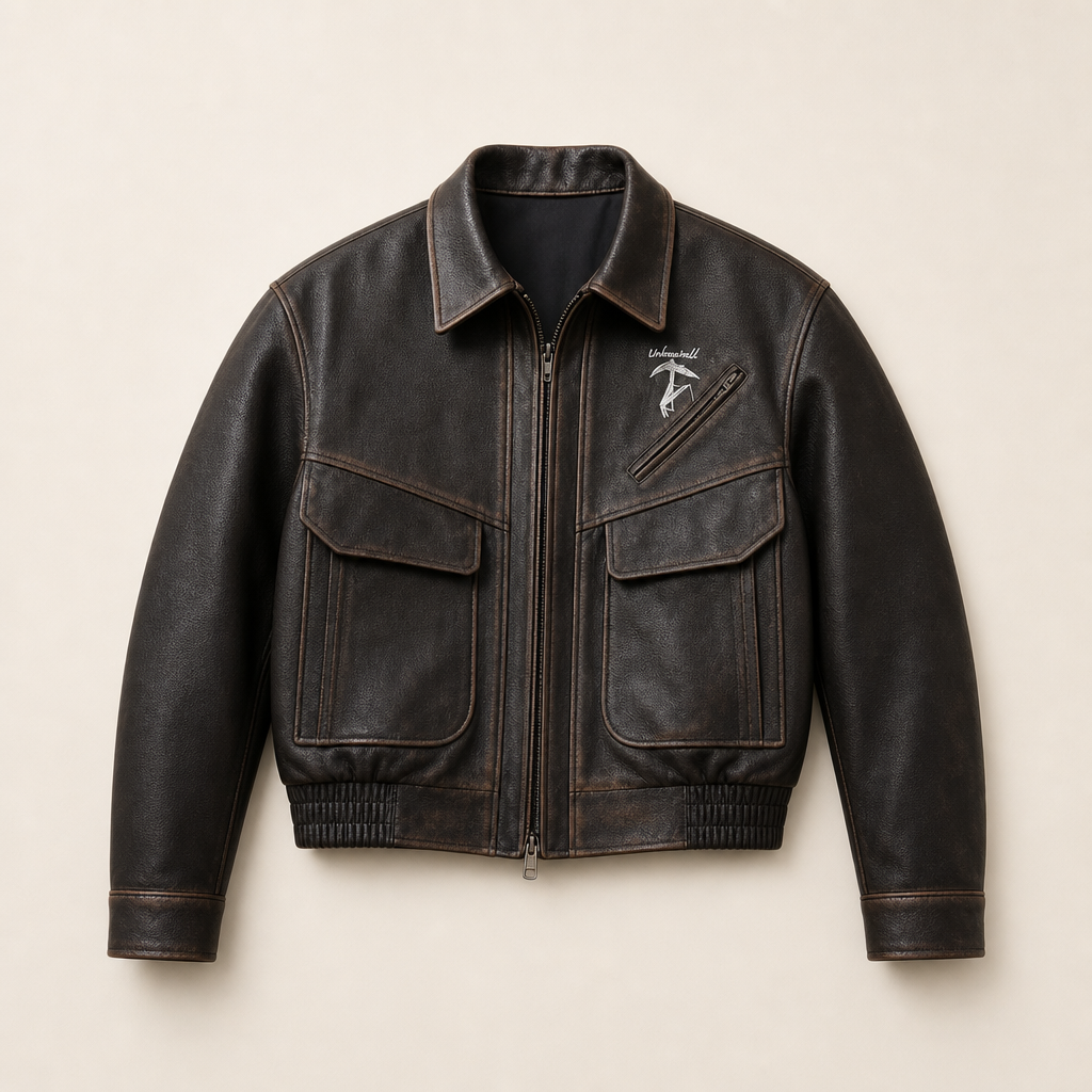 Mingstreet ASC launch still-life | UNKNOWNWORLD | Distressed Cowhide Flight Jacket | Brown | ready_now_uncrumpled_replacement