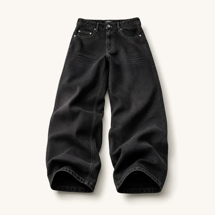 Mingstreet ASC launch still-life | UNKNOWNWORLD | Washed Waxed Wide Leg Jeans | Black | ready_now_existing_asset
