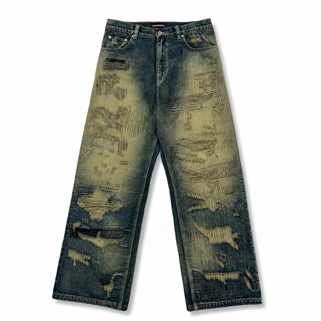 Mingstreet ASC launch still-life | UNKNOWNWORLD | Heavyweight Distressed Wide Leg Jeans | Denim | generated_extra_ready_product_colorway