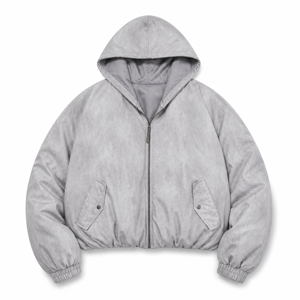 Mingstreet ASC launch still-life | BEERBRO | Washed Cotton Ruched Puffer | Gray | generated_extra_ready_product_colorway