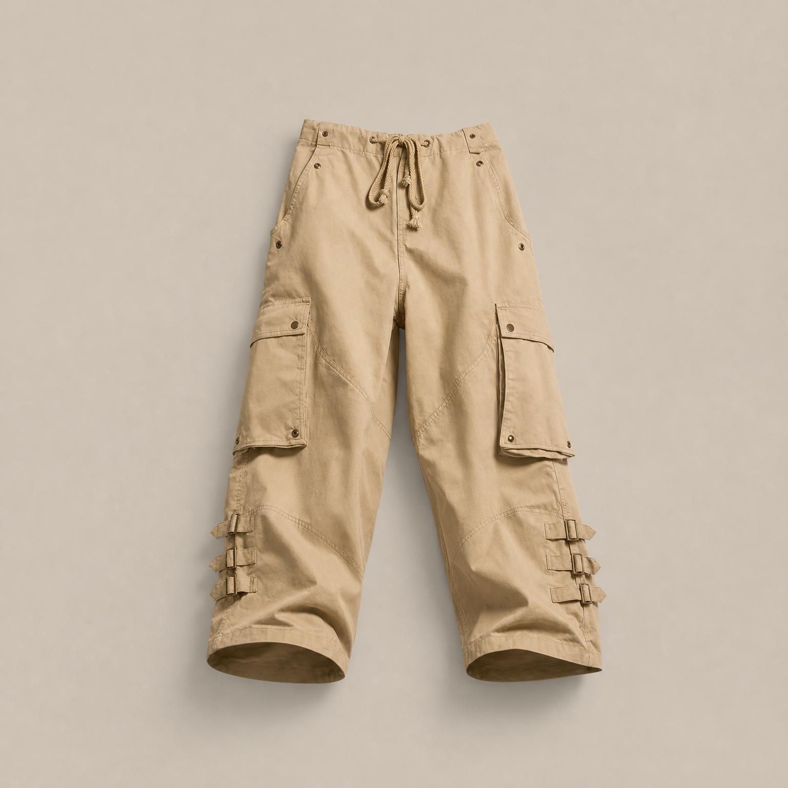 Mingstreet ASC launch still-life | BEERBRO | Washed Buckle Strap Cargo Pants | Beige | ready_now_existing_asset