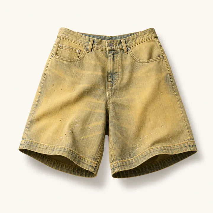 Mingstreet ASC launch still-life | UNKNOWNWORLD | Mud Dye Reverse Pocket Shorts | Yellow | ready_now_existing_asset