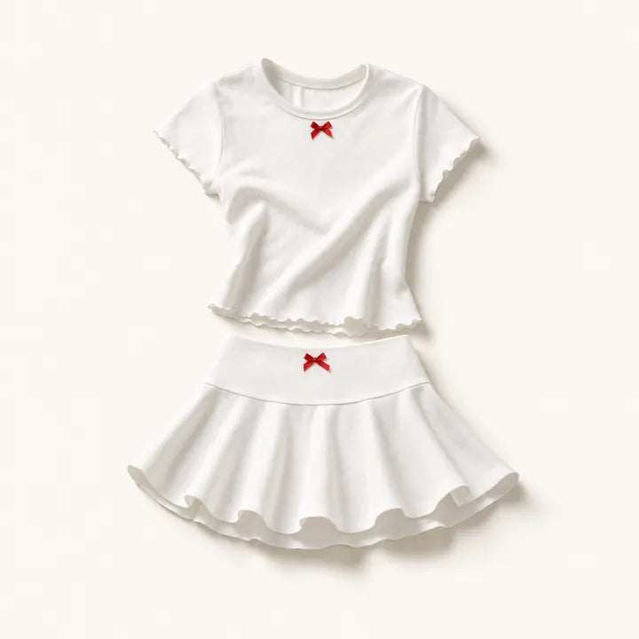 Mingstreet ASC launch still-life | BEERBRO | Heart Pointelle Tee Skirt Set | White | ready_now_existing_asset