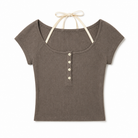 Mingstreet ASC launch still-life | BEERBRO | Faux Layered Knit Henley Crop Top | Beige | generated_extra_ready_product_colorway