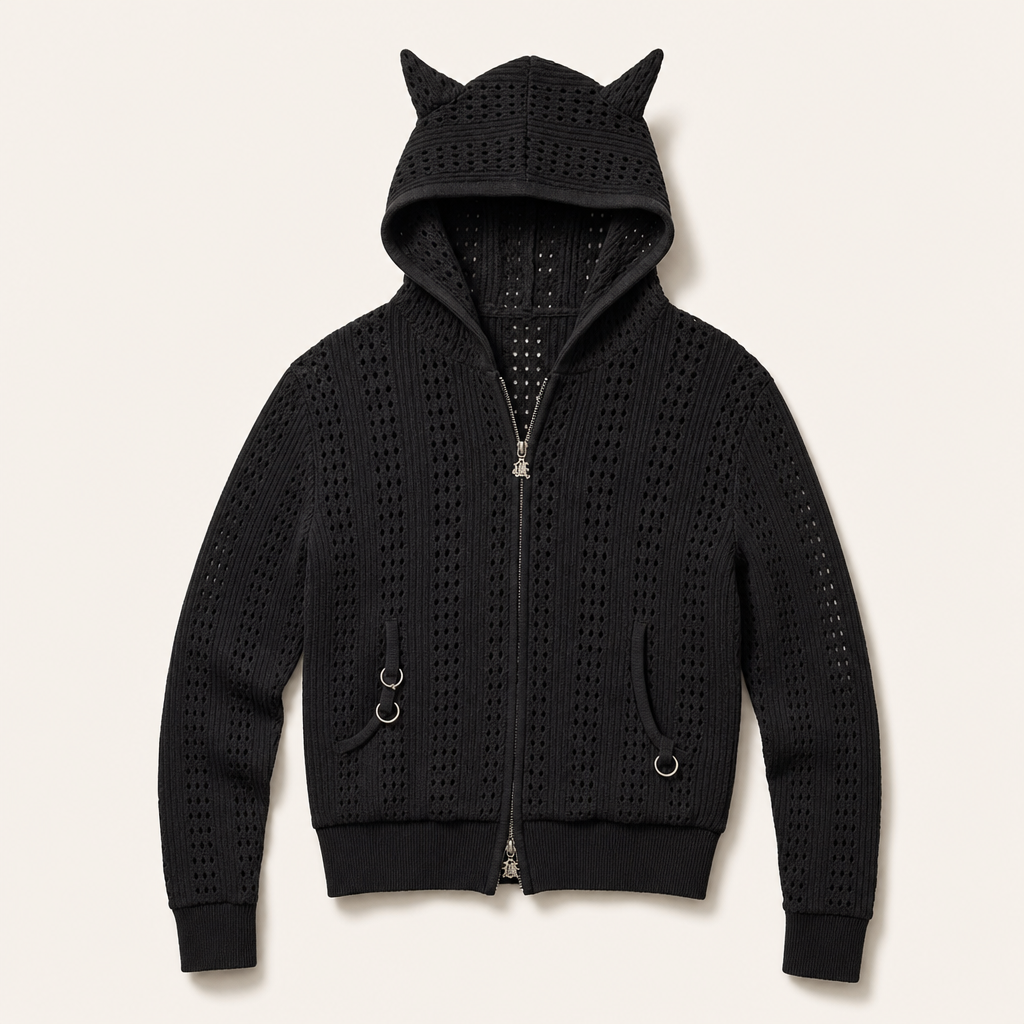 Mingstreet ASC launch still-life | BEERBRO | Devil Horn Open Knit Cardigan | Black | ready_now_uncrumpled_replacement