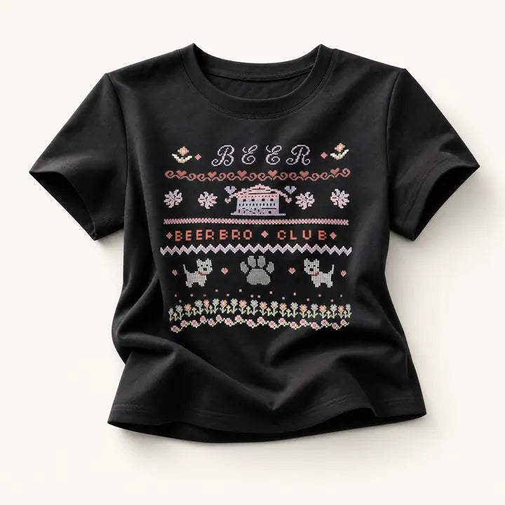 Mingstreet ASC launch still-life | BEERBRO | Mosaic Puppy Graphic Baby Tee | Black | ready_now_existing_asset