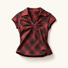 Mingstreet ASC launch still-life | BEERBRO | Plaid V Neck Collared Top | Burgundy | ready_now_existing_asset