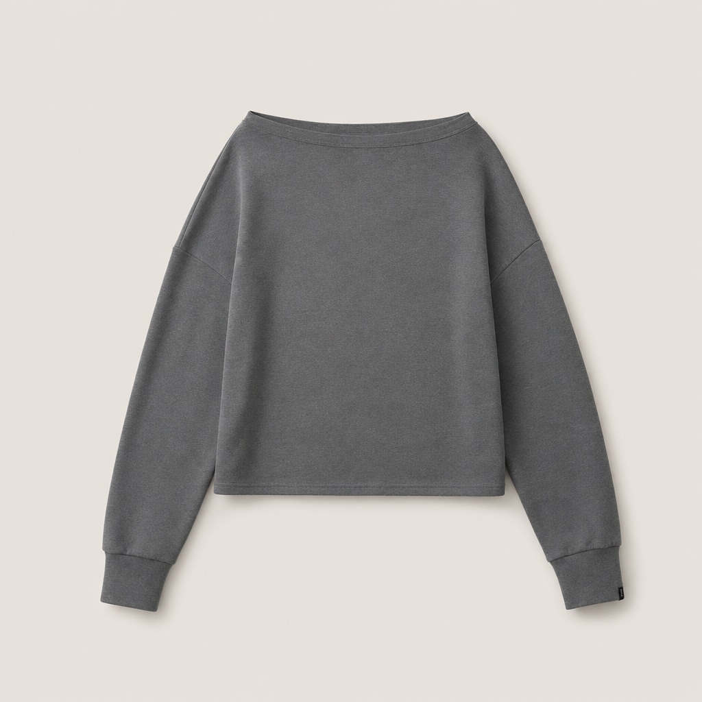 Mingstreet ASC launch still-life | FaxCopyExpress | Off Shoulder Overlay Sweatshirt | Gray | ready_now_uncrumpled_replacement
