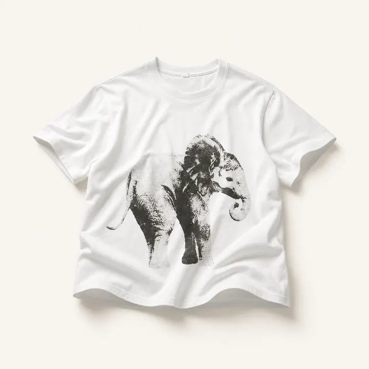 Mingstreet ASC launch still-life | FaxCopyExpress | Elephant Print Cotton Modal Tee | White | ready_now_existing_asset
