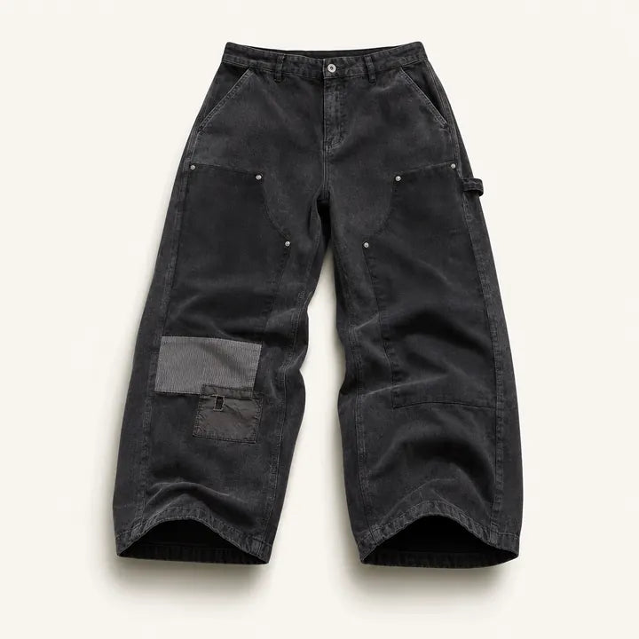 Mingstreet ASC launch still-life | SOD | Washed Corduroy Patchwork Logger Pants | Black | ready_now_existing_asset