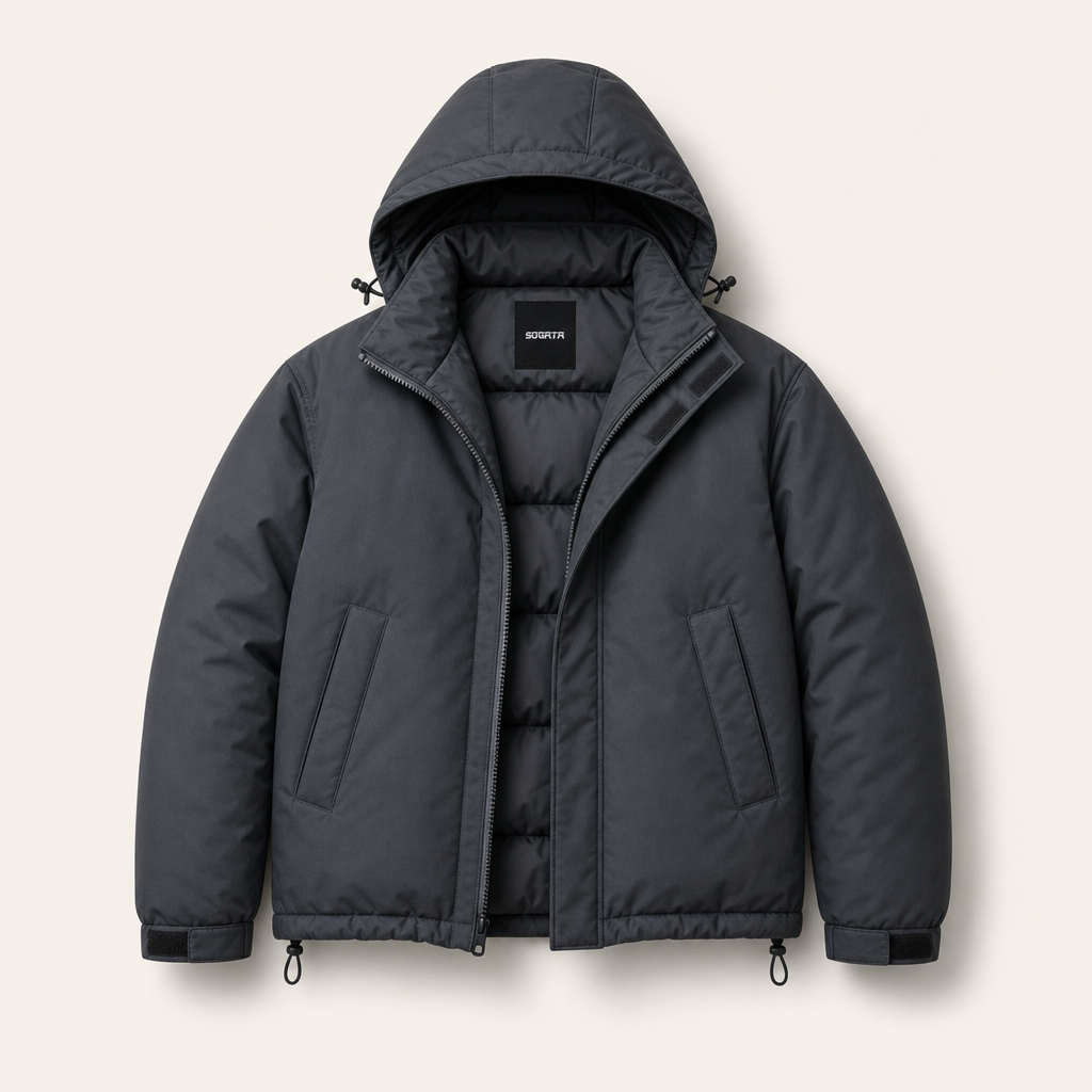Mingstreet ASC launch still-life | SOD | Mid Length Hooded Down Puffer | Black | ready_now_uncrumpled_replacement