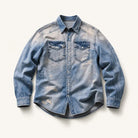 Mingstreet ASC launch still-life | SOD | Distressed Ink Splatter Denim Shirt | Blue | ready_now_existing_asset