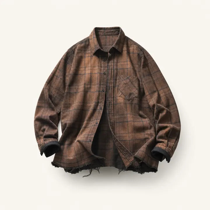 Mingstreet ASC launch still-life | UNKNOWNWORLD | Distressed Raw Hem Plaid Shirt | Brown | ready_now_existing_asset
