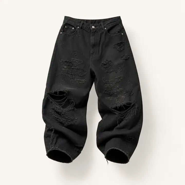 Mingstreet ASC launch still-life | UNKNOWNWORLD | Distressed Boro Mud Dyed Jeans | Black | ready_now_existing_asset
