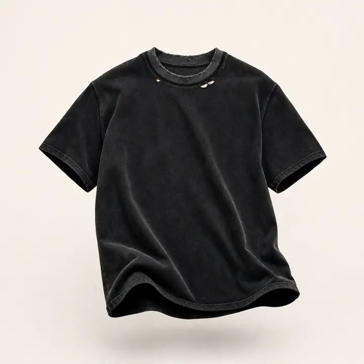 Mingstreet ASC launch still-life | UNKNOWNWORLD | Washed Distressed Slim Fit T Shirt | Black | ready_now_existing_asset