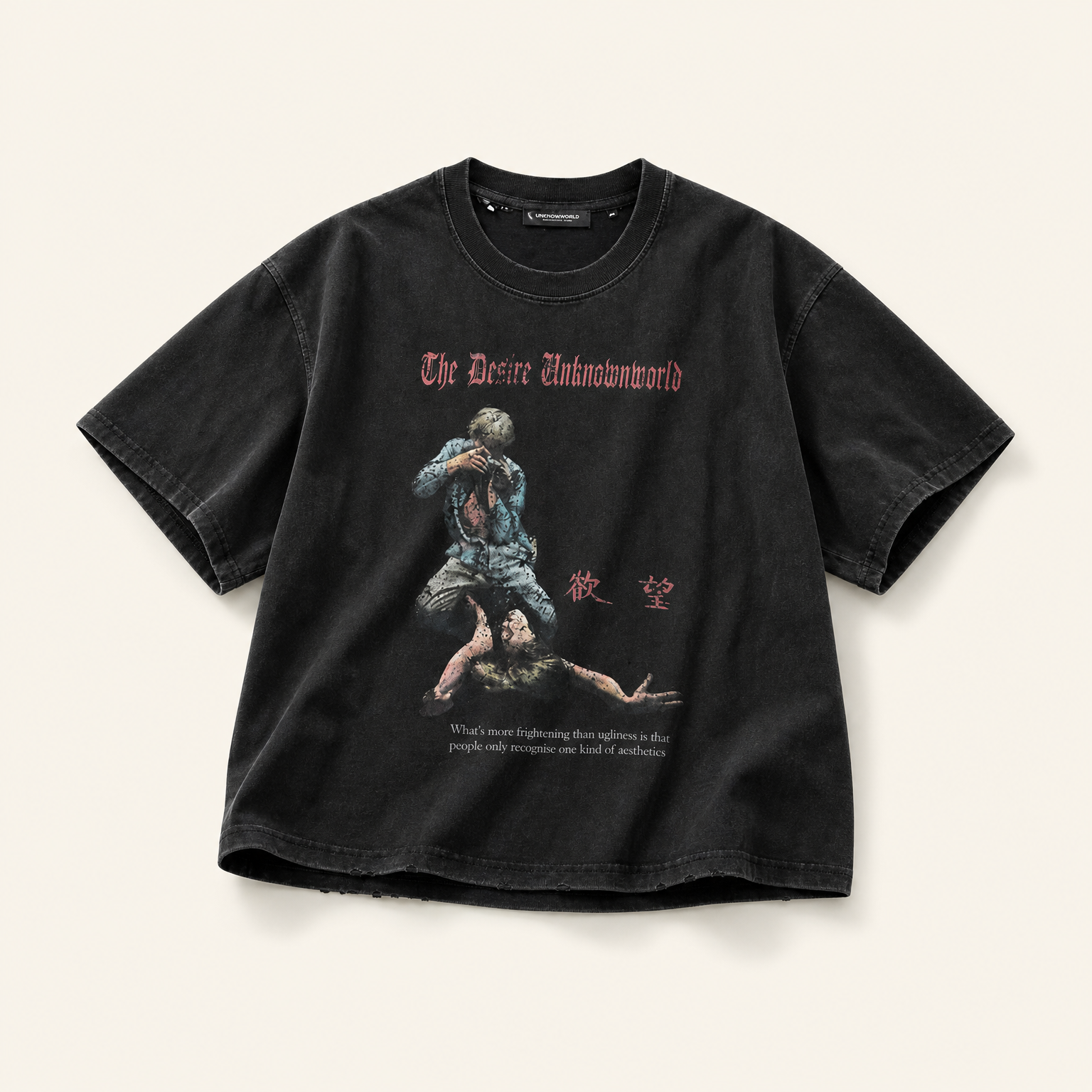 Mingstreet ASC launch still-life | UNKNOWNWORLD | Washed Distressed Graphic T Shirt | Black | ready_now_existing_asset