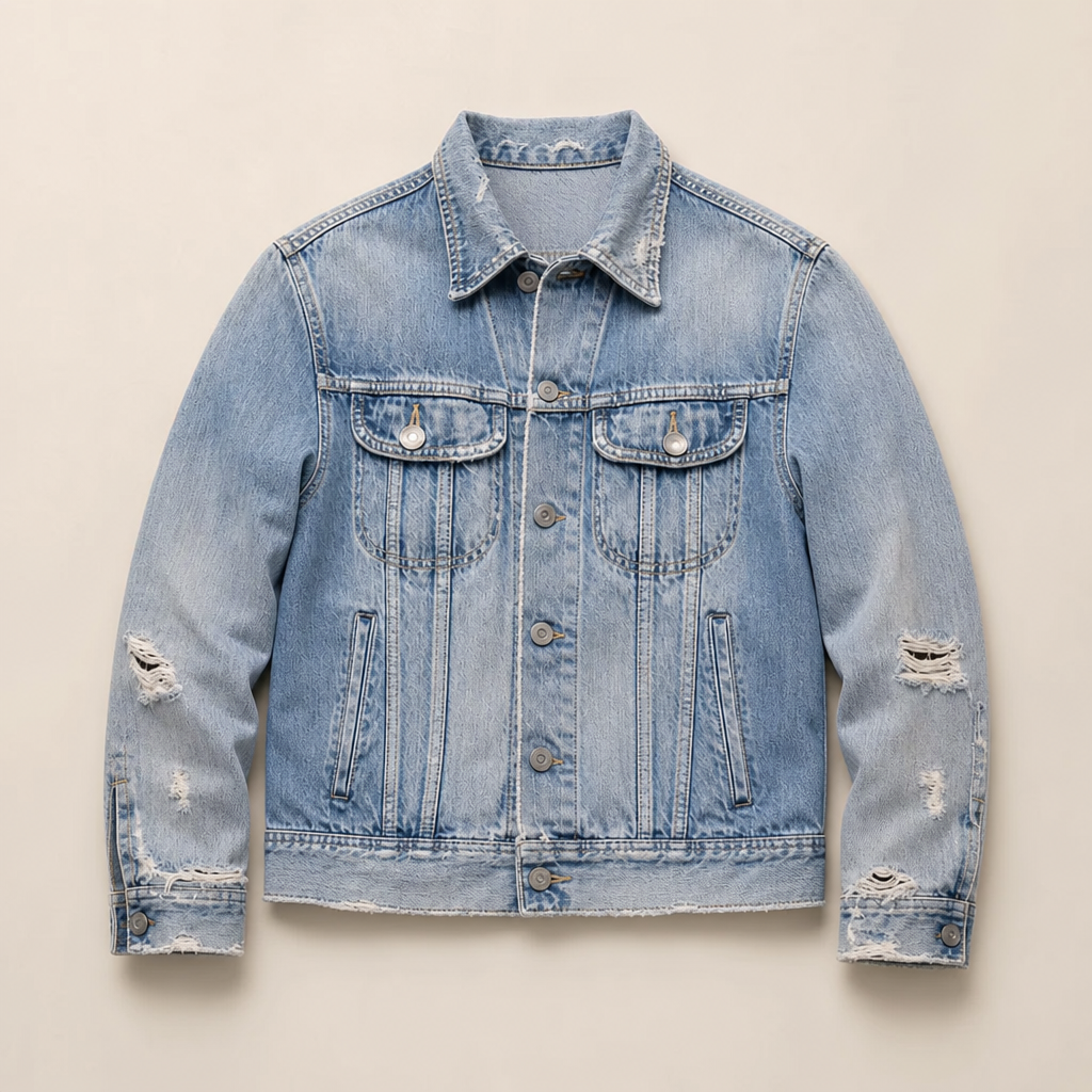 Mingstreet ASC launch still-life | UNKNOWNWORLD | Heavy Distressed Denim Jacket | Blue | ready_now_uncrumpled_replacement