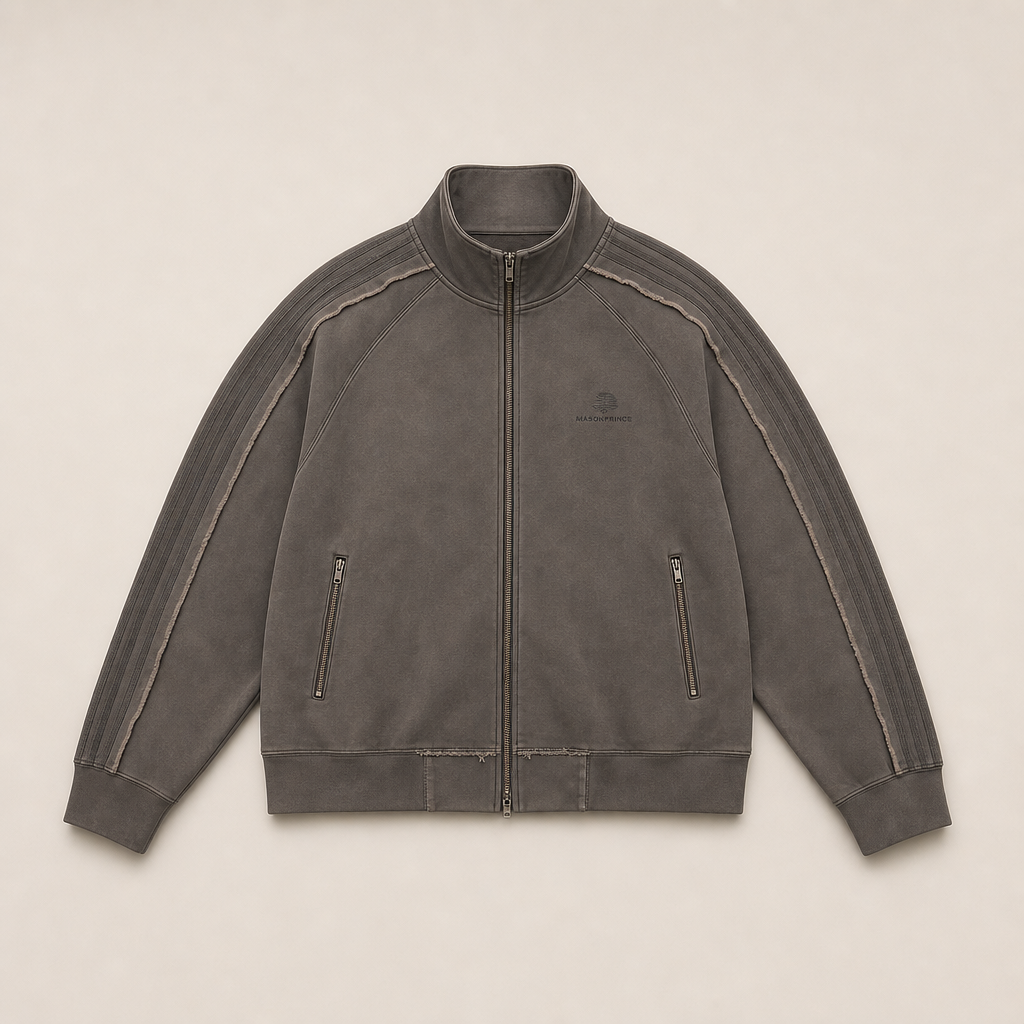 Mingstreet ASC launch still-life | MASONPRINCE | Faded Raw Edge Zip Sweatshirt | Olive | ready_now_uncrumpled_replacement