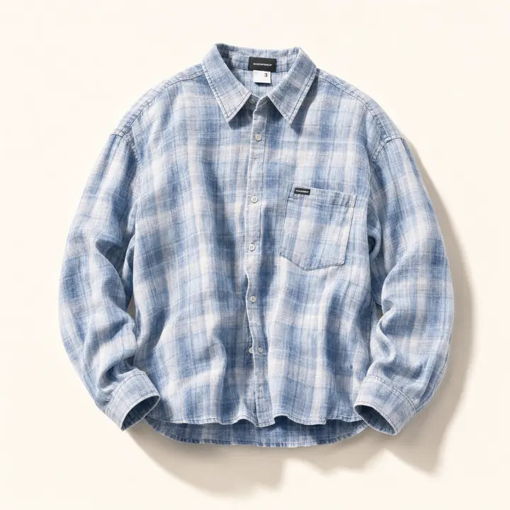 Mingstreet ASC launch still-life | MASONPRINCE | Long Sleeve Plaid Cotton Shirt | Light Blue | ready_now_existing_asset
