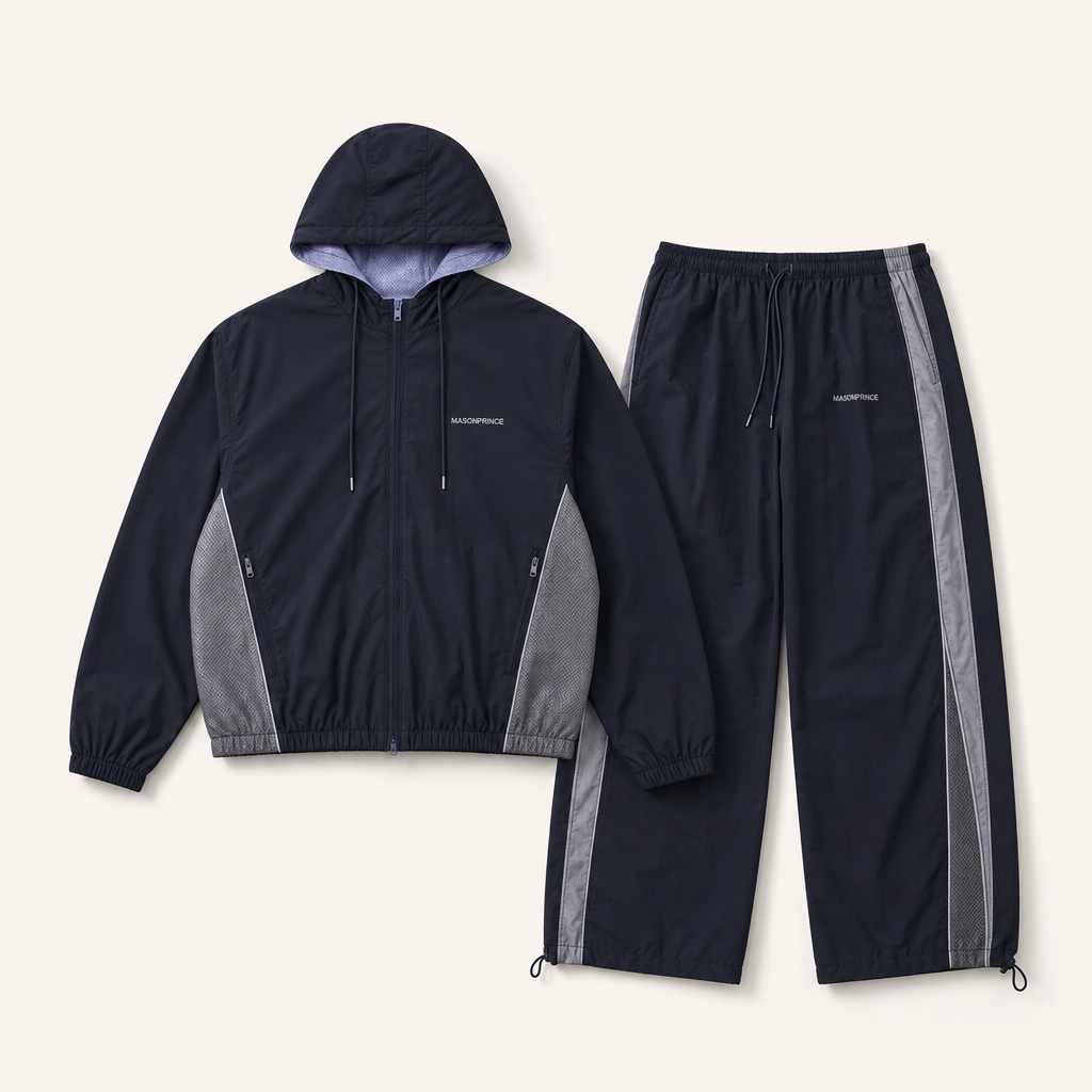 Mingstreet ASC launch still-life | MASONPRINCE | Two Way Coach Jacket Track Pants | Navy Blue | ready_now_uncrumpled_replacement