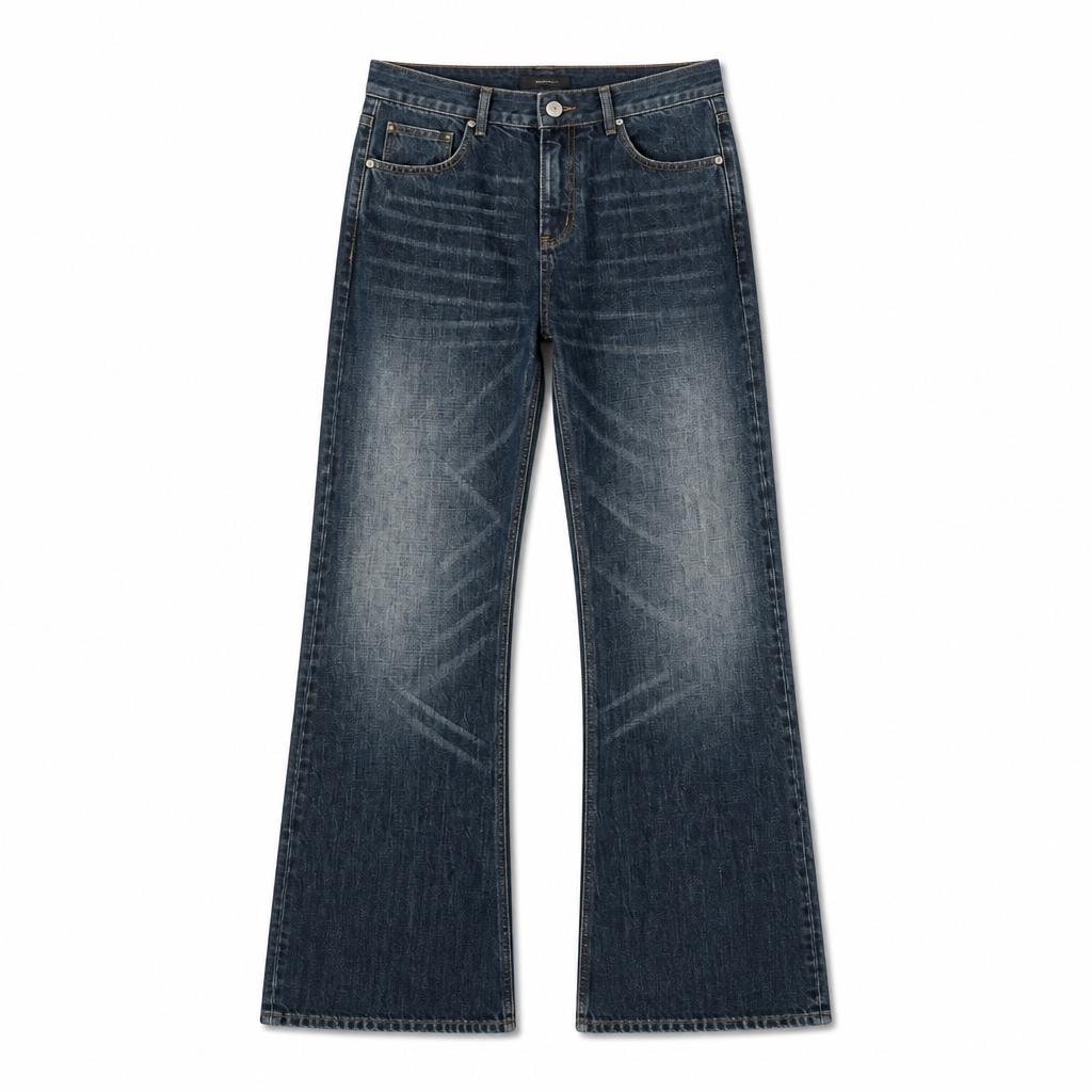 Mingstreet ASC launch still-life | MASONPRINCE | Faded Slub Flared Jeans | Navy Blue | generated_extra_ready_product_colorway