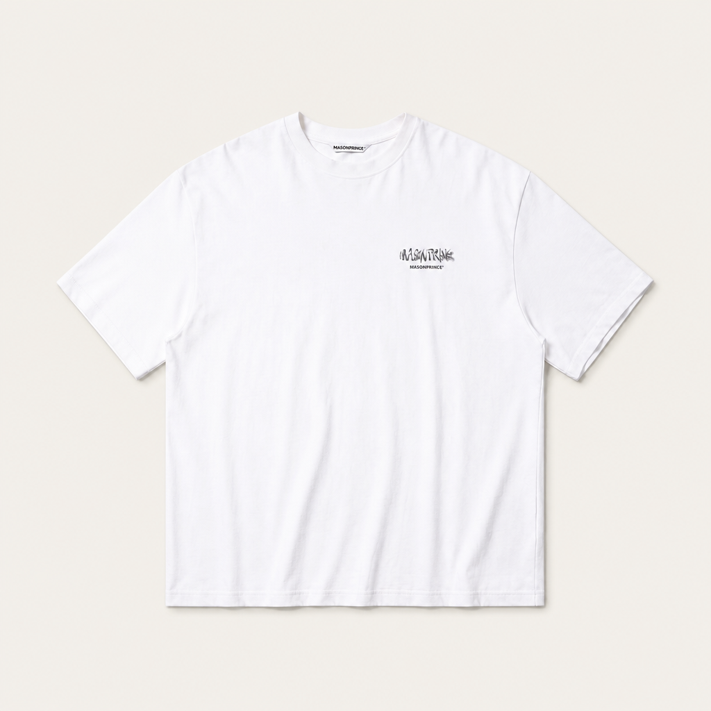 Mingstreet ASC launch still-life | MASONPRINCE | Graffiti Logo Cotton T Shirt | White | generated_extra_ready_product_colorway