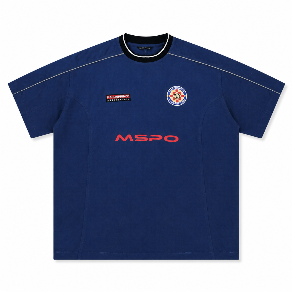 Mingstreet ASC launch still-life | MASONPRINCE | Reconstructed Applique T Shirt | Navy Blue | generated_extra_ready_product_colorway