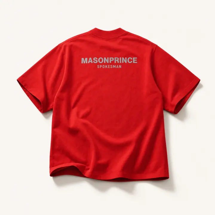Mingstreet ASC launch still-life | MASONPRINCE | Reflective Logo Heavyweight Cotton T Shirt | Red | ready_now_existing_asset