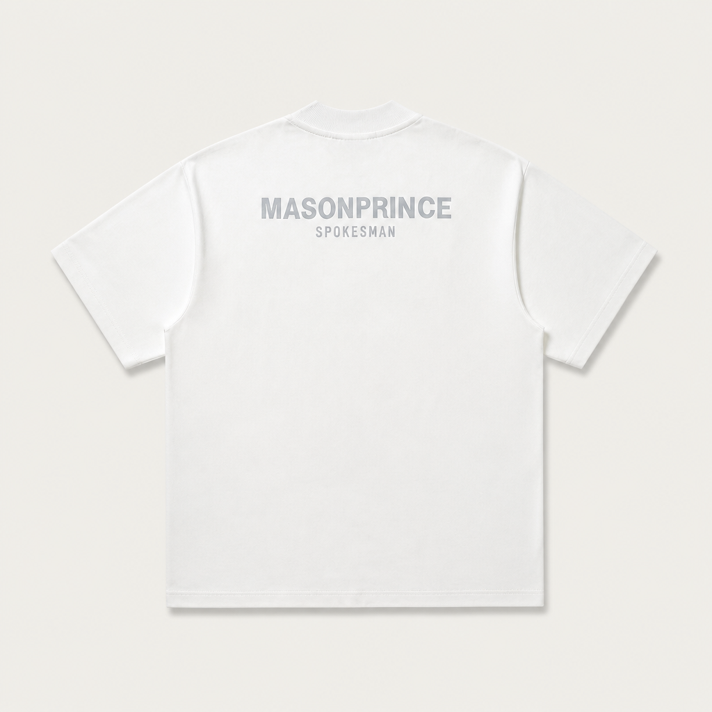 Mingstreet ASC launch still-life | MASONPRINCE | Reflective Logo Heavyweight Cotton T Shirt | White | generated_extra_ready_product_colorway