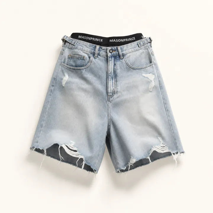 Mingstreet ASC launch still-life | MASONPRINCE | Light Wash Raw Hem Denim Shorts | Blue | ready_now_existing_asset