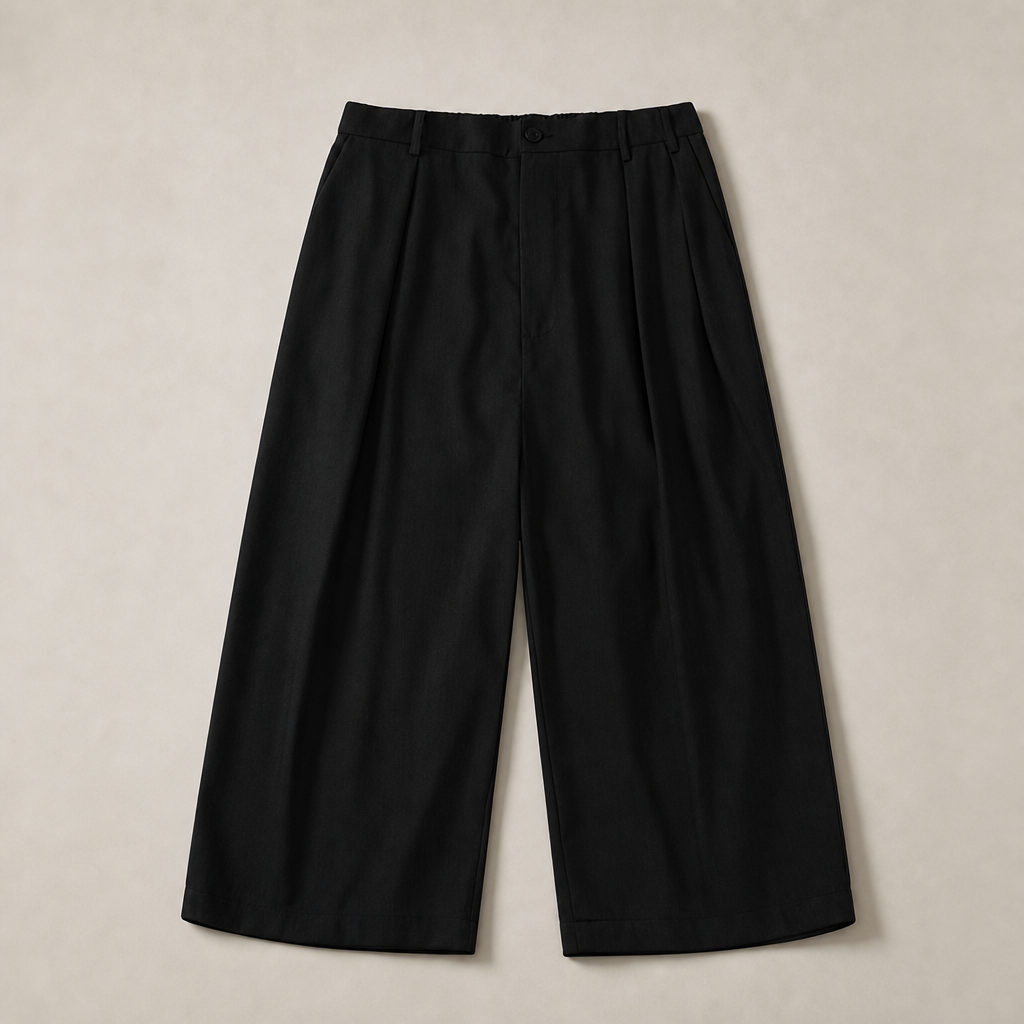 Mingstreet ASC launch still-life | SIMPLE PROJECT | Pleated Cropped Wide Leg Trousers | Black | generated_missing_still_life_expansion