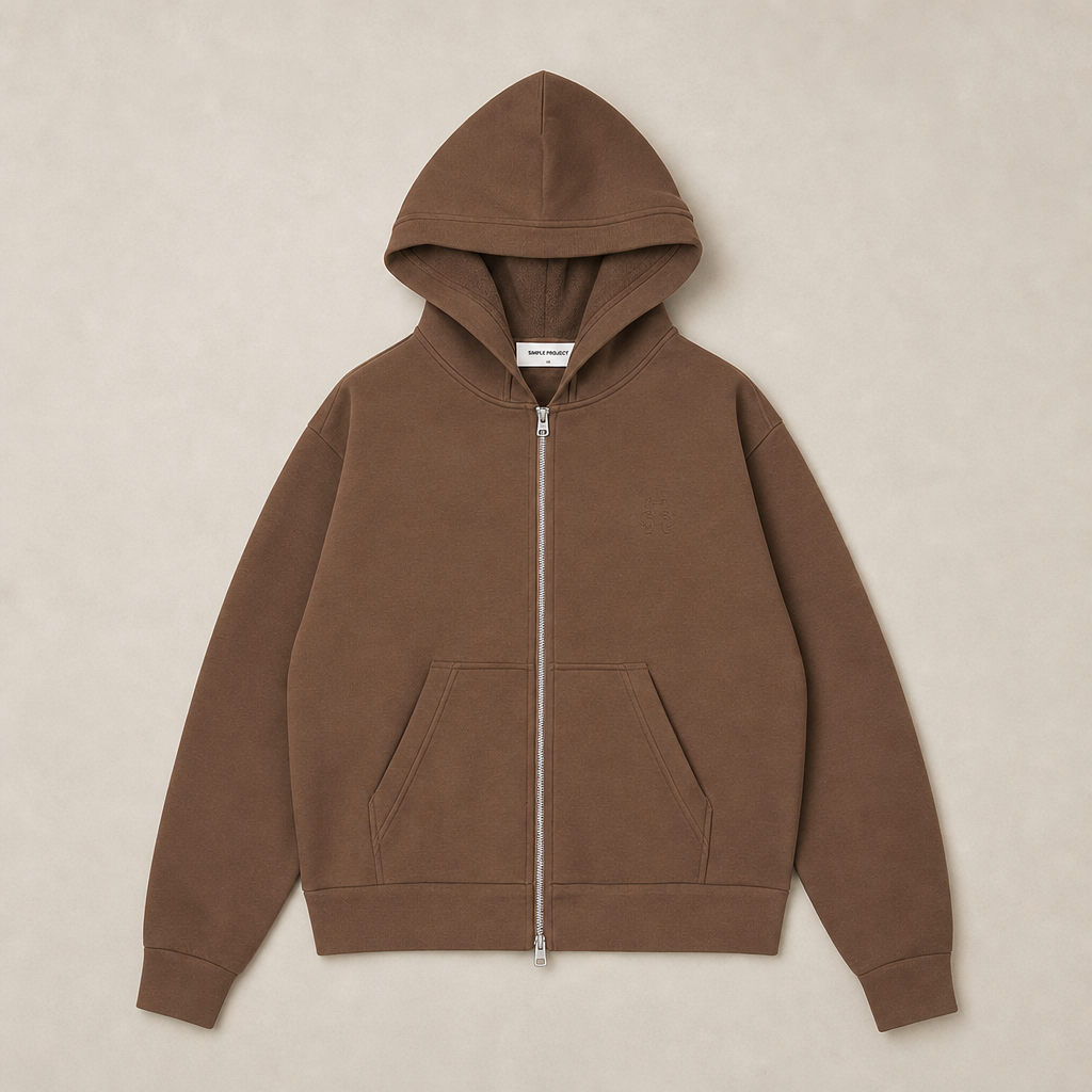 Mingstreet ASC launch still-life | SIMPLE PROJECT | Cotton Blend Zip Up Hoodie | Brown | generated_missing_still_life_expansion