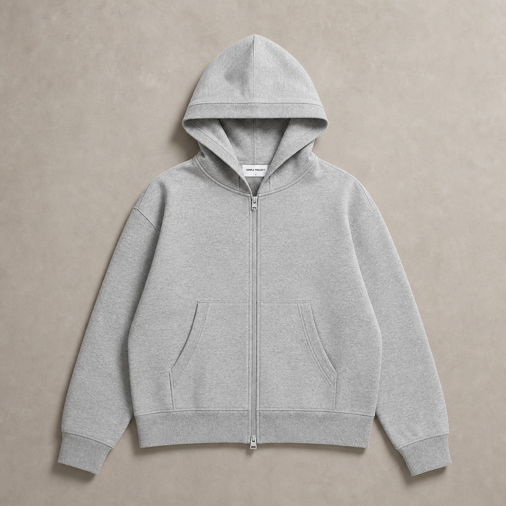 Mingstreet ASC launch still-life | SIMPLE PROJECT | Cotton Blend Zip Up Hoodie | Gray | generated_missing_still_life_expansion