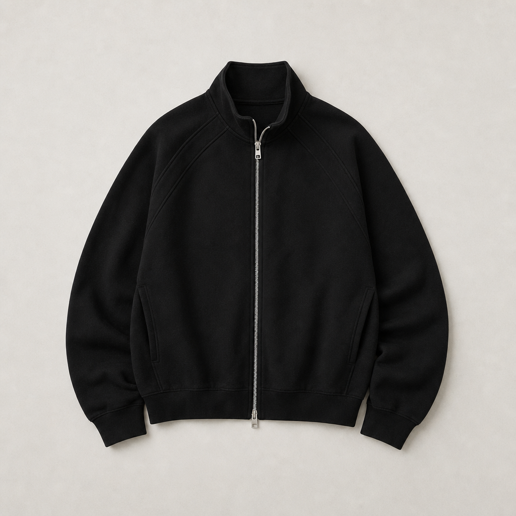 Mingstreet ASC launch still-life | SIMPLE PROJECT | Ruffled Adjustable Collar Zip Hoodie | Black | generated_missing_still_life_expansion